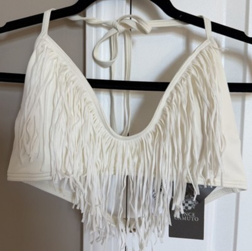 Vince Camuto Ivory Fringe Halter Bikini Top Women’s Size XS New With Tags